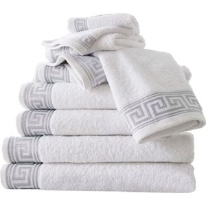 Handdoekenset 500 GSM | 8-delige handdoekenset | 2 handdoeken + 2 badhanddoek + 4 gezichtshanddoek | Familie Pack Egyptisch katoenen handdoekenset | Wit