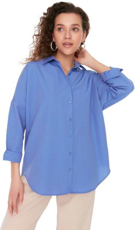 Trendyol - Pruimkleurig - Oversized Wijd Patroon Geweven Overhemd