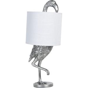 Clayre & Eef Tafellamp Ø 20x50 cm Wit Kunststof Rond Flamingo Bureaulamp