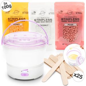 Rio - Go smooth stripless - hard wax heater - Wax Beans Verwarmer - Ontharing set - Siliconen kom - met 3x 100 gram Wax Bonen en 25 Spatels