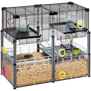 Hamsterkooi - Hamster kooi - Hamster huisje - Hamster bodembedekking - 72,5 x 37,5 x H 62 cm - Zwart