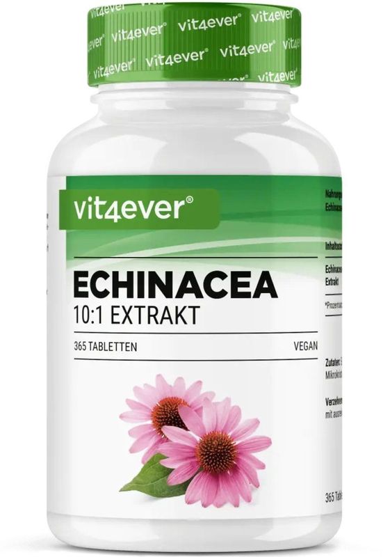 Echinacea - 500 mg - Veganistische Tabletten - 365 Stuks - Natuurlijk Echinacea Extract 10:1 - Hooggedoseerd
