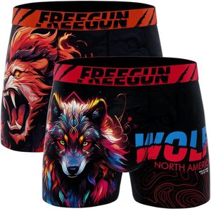 Freegun heren boxershorts - microvezel - 2-pack - maat XL - Wolf/leeuw