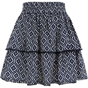 WE Fashion Rok met All Over Print en Volant Donkerblauw/Wit