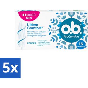 5 x OB ProComfort Mini 16 stuks per verpakking - Betrouwbare Bescherming - Menstruatieproducten - Hygiëneproducten - Gevoelige Huid - Plantaardige Tampons