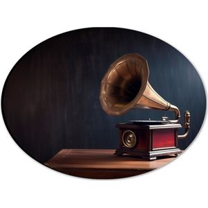 Dibond Ovaal - Antieke Grammofoon op Kast - 28x21 cm Foto op Ovaal (Met Ophangsysteem)