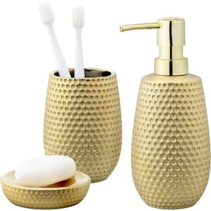 Navaris - Luxe Badkameraccessoires Set - Goudkleurig - Keramiek - 3-delig - Zeepdispenser, Zeepbakje en Tandenborstelhouder
