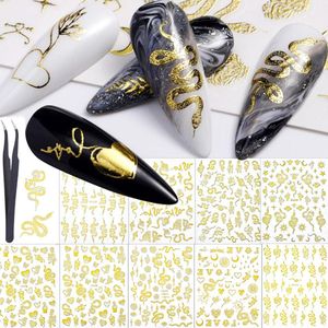JHubers Goods - Gouden Slangenvormige Zelfklevende 3D Nagelstickers - Nagelkunst Accessoires met Pincet voor Vrouwen