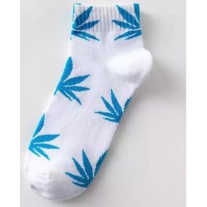 Wiet enkelsokken - Cannabis enkelsokken - Wietsokken - Cannabissokken - wit-lichtblauw - Unisex Enkelsokken - Maat 36-45