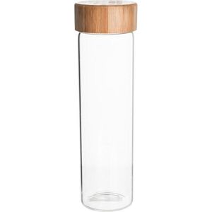 Gepersonaliseerde drink fles met uw eigen tekst of naam - Transparant - Bamboe dop - Ook eigen ontwerp is mogelijk