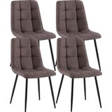 CLP Antibes Set van 4 Eetkamerstoelen - Zonder armleuning - Metaal frame - Stof - bruin