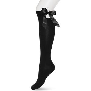Bonnie Doon Dames Katoenen Kniekousen met Strik Zwart maat 36/42 - Knie Kousen - Satijnen Strik - Knie Sokken - Uitstekend draagcomfort - Big Bow Knee High - Kniesokken - Zakt niet af - Black - BE951540.101