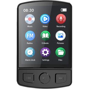 DrPhone MX7 Audio MP3/ MP4 Speler met Clip & Scherm - Bluetooth 5.2 - 64GB Interne Geheugen - Audio – Films – Wekker – FM Radio - Audio Speler – MP3 Speler - E-Books – Zwart