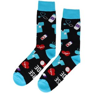 Sokken Katoen – Ziekenhuis Medische Print – Zwart Blauw Wit Rood – Maat 38-45 - Funny Socks - voor Dames en Heren