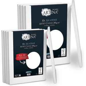 Artina Schildersdoeken Akademie FSC - Set can 10 canvas wit 100% katoen canvas 280 g/m² - 5 x 40 x 50 cm & 5 x 30 x 40 cm - spieraam zonder vervorming