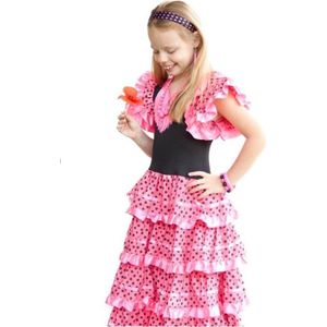 Spaanse jurk roze zwart, maat 12- kledingmaat 140-146) verkleedkleding verkleedkleding meisje prinsessen