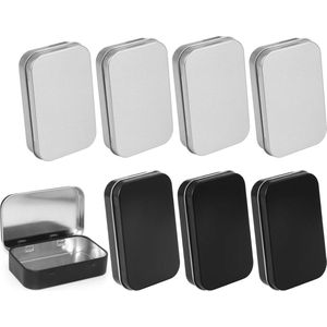 8 stuks roestbestendige metalen blikjes met deksel - matzwart - geborsteld zilver - voor het opbergen van kaarten en sleutels