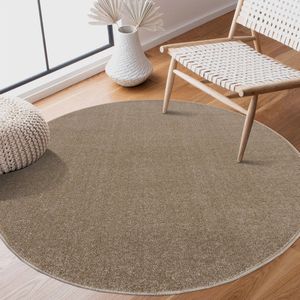 Tapijtenloods Uni Rond Effen Laagpolig Vloerkleed Modern Beige- 240 CM ROND