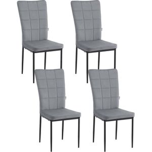 Rootz Eetkamerstoelen Set van 4 - Fluwelen stoelen - Gewatteerde stoelen - Ergonomische hoge rugleuning - Duurzame metalen poten - Veelzijdig gebruik - 42,5 cm x 96,5 cm x 57,5 ​​cm