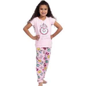 VANILLA -  Sweet meisjes pyjama  - Pyjamasets - Tweedelig - Egyptisch katoen - Roze - PJ525 - 6-7 jaar