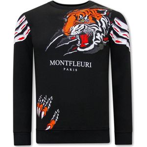 Heren Sweater met Print - Tiger Head - 3636 - Black