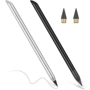 Metalen Inktloze Potloden Forever Infinity - 2 Stuks met Verwisselbare Koppen (Zwart Zilver)