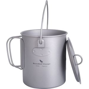 Titanium - Beker - Mok - Titanium Hangpot met Deksel - Opvouwbaar Handvat - Outdoor - Ultralight - Camping Pot - Theedrinkbeker met Spork - Picknick - Bestek - Kookgerei - 300ml - 420ml - 600ml - 750ml -900ml - 1100ml - 1200ml - X01NSK525