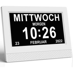 Dementieklok - Digitale Klok Slaapkamer - Klok met Datum en Dag - Led Display - Wit met Zwart