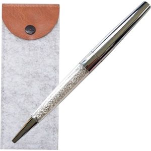 Swarovski Stijl Pen met Vilt Etui | Zilver