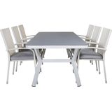 Virya tuinmeubelset tafel 100x200cm en 6 stoel Anna wit, grijs.