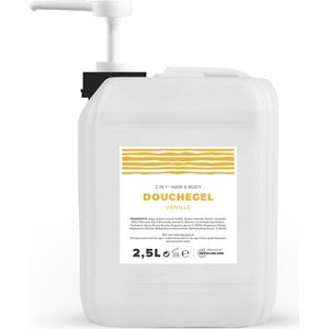 Douchegel - Vanille Karamel - Goudgeel/Parelmoer - 2,5 Liter - Jerrycan | Met pomp - Hair & Body - Navulling – Navullen - Shower gel - Showergel