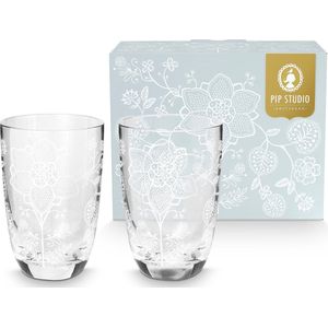 Pip Studio Flowers White Set of 2 Longdrink Glasses Flower - 400ml