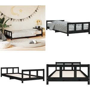 vidaXL Kinderbedframe 90x200 cm massief grenenhout zwart - Kinderbedframe - Kinderbedframes - Kinderbed - Peuterbed