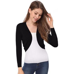Dames Bolero Elegante Cardigan 3/4 Mouw Cardigan V-hals Bolero Jas Schouderjas Casual Top Zwart XL