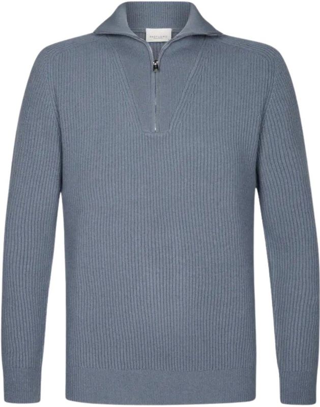 Profuomo - Blauwe Half Zip Pullover - Trui - Heren - Wol