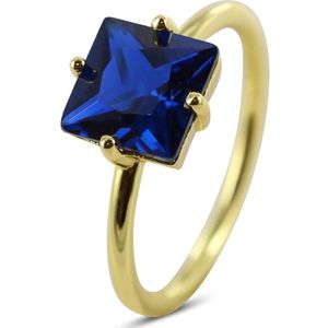 Silventi 9SIL-22551 Zilveren Ring - Dames - Zirkonia - Vierkant - 8 mm - Donker Blauw - Maat 54 - 1,76 mm - Zilver - Gold Plated (Verguld/Goud op Zilver)