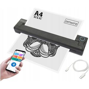 Thermische Printer A4 - Zenwire - TP-820 - Mini Pinter voor Mobiel / Laptop / Computer - Tattoo Printer Voor Stencils - Thermische Printer - Thermal Mini - A4 Miniprinter met App - Portable Printer Wireless - Stencils Printen Machine