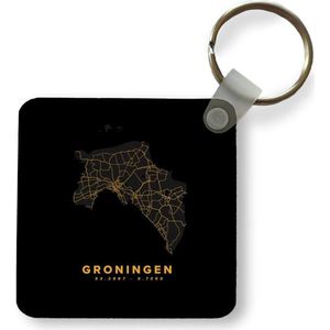 Sleutelhanger - Uitdeelcadeautjes - Groningen - Nederland - Kaart - Black and gold - Plastic