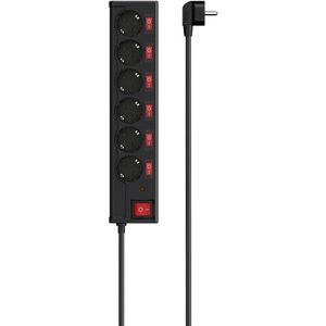 6-voudige geaarde stekkerdoosMet schakelaar – 1,4 Meter kabel – Zwart – Enkelvoudige Bediening