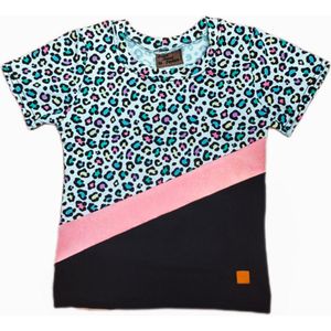 T-shirt panter mint/roze/zwart