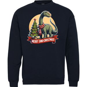 Kersttrui Merry Dino Christmas | Foute Kersttrui Dames Heren | Kerstcadeau | Kerstpakket | Navy | maat 4XL