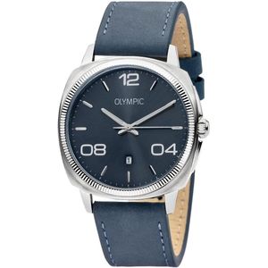 Olympic OL66HSL015 Novara Horloge - Leer - Blauw - 42mm