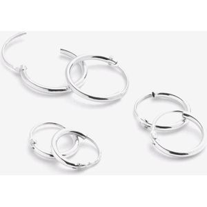 YO&NO - Oorbellen - Zilver - Oorringen - Set - Ronde buis - 1.3mm - 14.5mm - 15mm - 17mm - sieraden vrouw - Heren - Gerhodineerd - Zilver 925