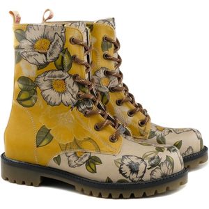 Goby Golden Bloom Dames Veterboots - Handgemaakt Vegan Leer - Maat 35
