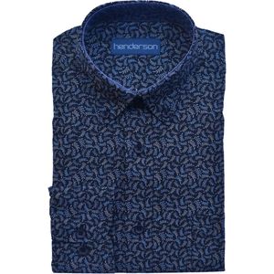 GCM 5725 heren blouse blauw/blue print, borstzak, lange mouwen - maat L