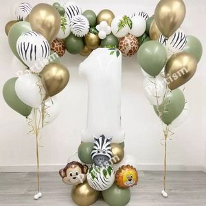 Jungle Party – Jungle feestversiering – Dieren ballonnen – Thema feest / kinder verjaardag – Kinderverjaardag versiering – Feestversiering – Versiering – 1e verjaardag – 28pcs - Eén jaar - Kind Dier Aap Giraffe Leeuw - 1 jaar oud