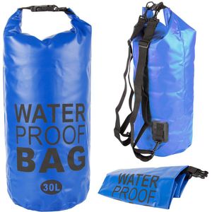 Drybag 30 liter - Blauw - Rugzak waterdicht - Droogtas zwemmen - Tas strand