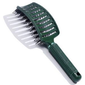 1 stuks haarborstel, borstel met everzwijnhaar, professionele gebogen geventileerde kappersgereedschappen, snel drogende ontwarrende massageborstels,Groen