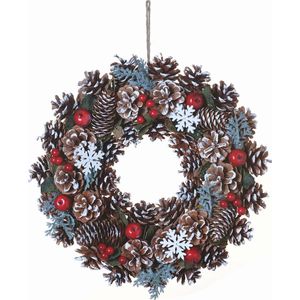 Kerstkrans landelijk - Snowflake van Naturn Christmas | ø 35 cm | Landelijke kerstkransen | Krans landelijk rond | Kerstdecoratie deurkrans | Krans voor de kerst | kerstversiering kransen | Rood