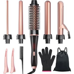 Krultang 5-in-1 Set met Thermische Borstel en 4 Verwisselbare Keramische Krultangen